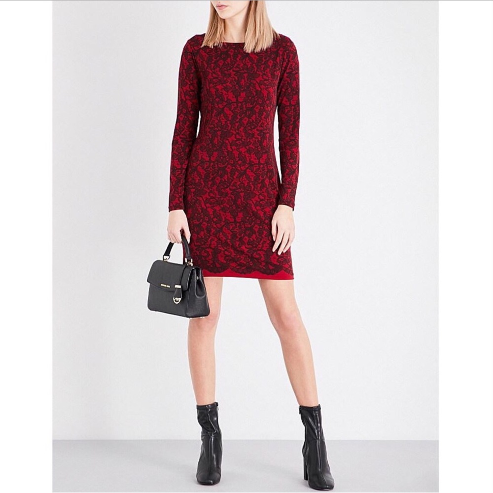 NWT MICHAEL KORS red black lace jersey mini dress M